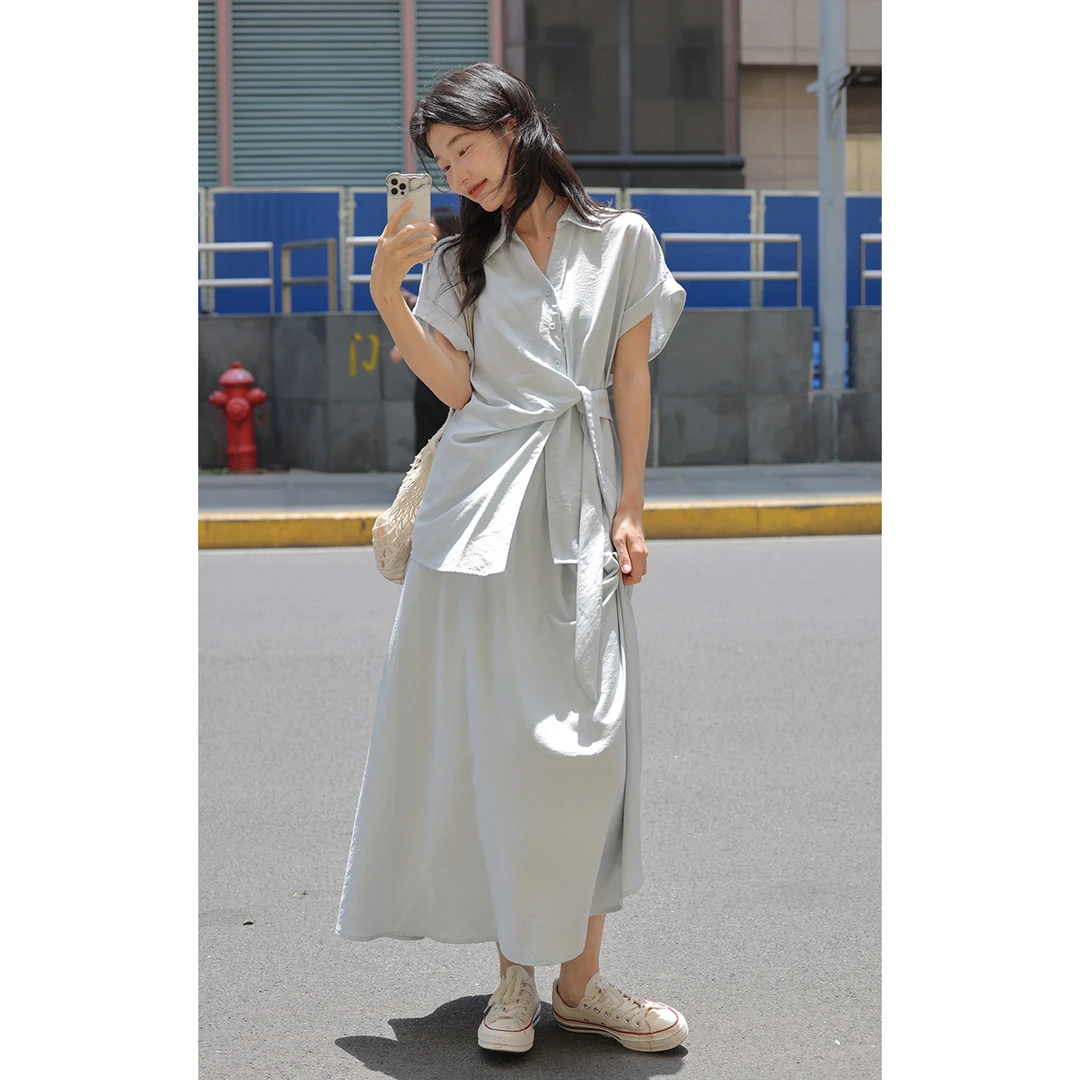 觅定清纯系韩里韩气穿搭套装衬衫半身裙两件套夏 DS11891+DQ11892