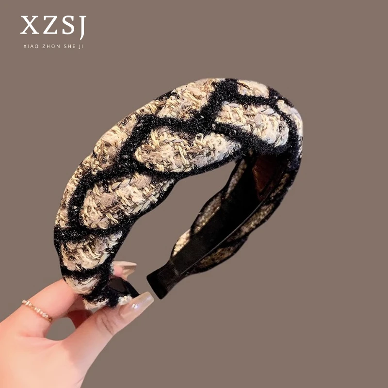 新款小香风温柔复古高颅顶头箍显脸瘦交叉编织发箍女简约发卡头饰