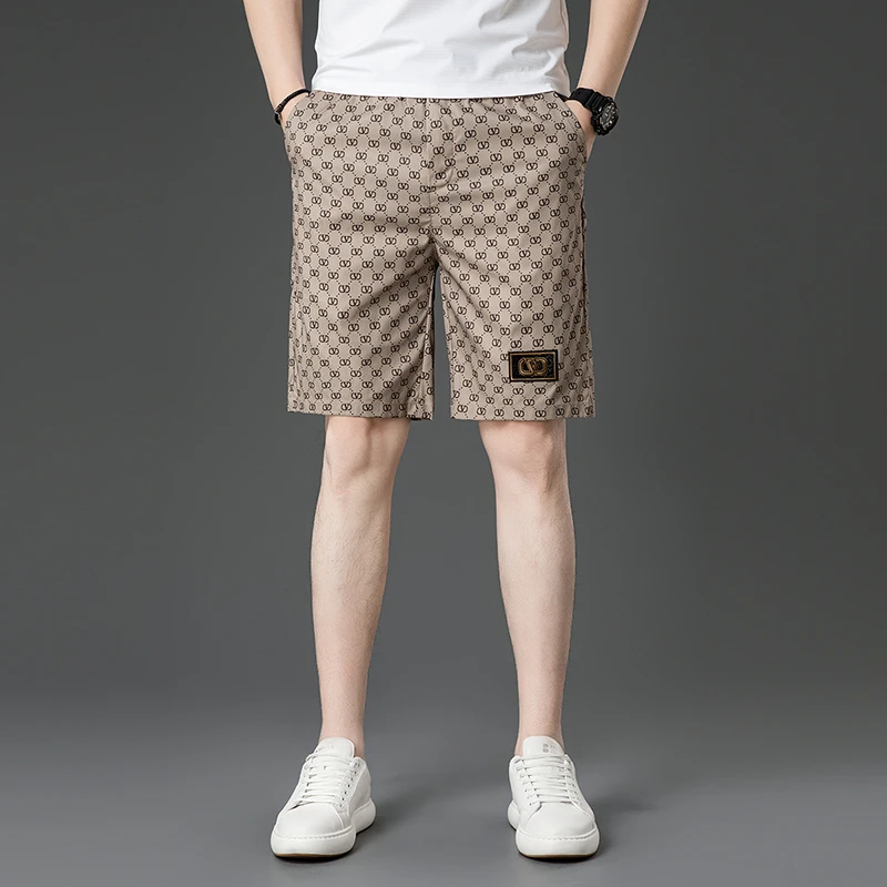 夏季百搭直筒裤个性运动潮印花中裤沙滩条纹短裤时尚潮流五分裤