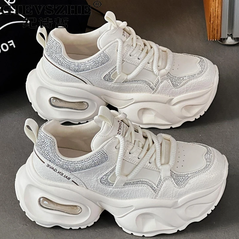 纪诗哲水钻老爹鞋女款2025秋季新款真皮超轻便小女款秋季水钻老爹