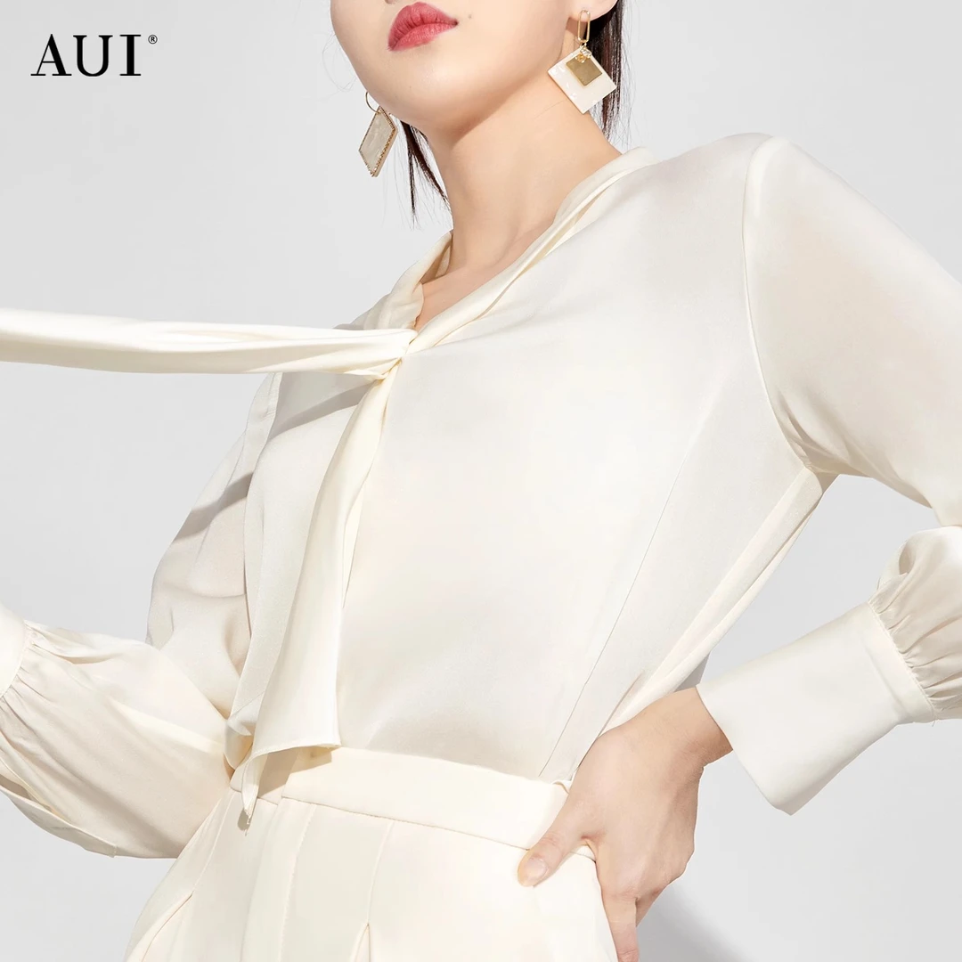 【小铃铛】AUI杏色御姐气质缎面衬衫长袖衬衣-23C051972