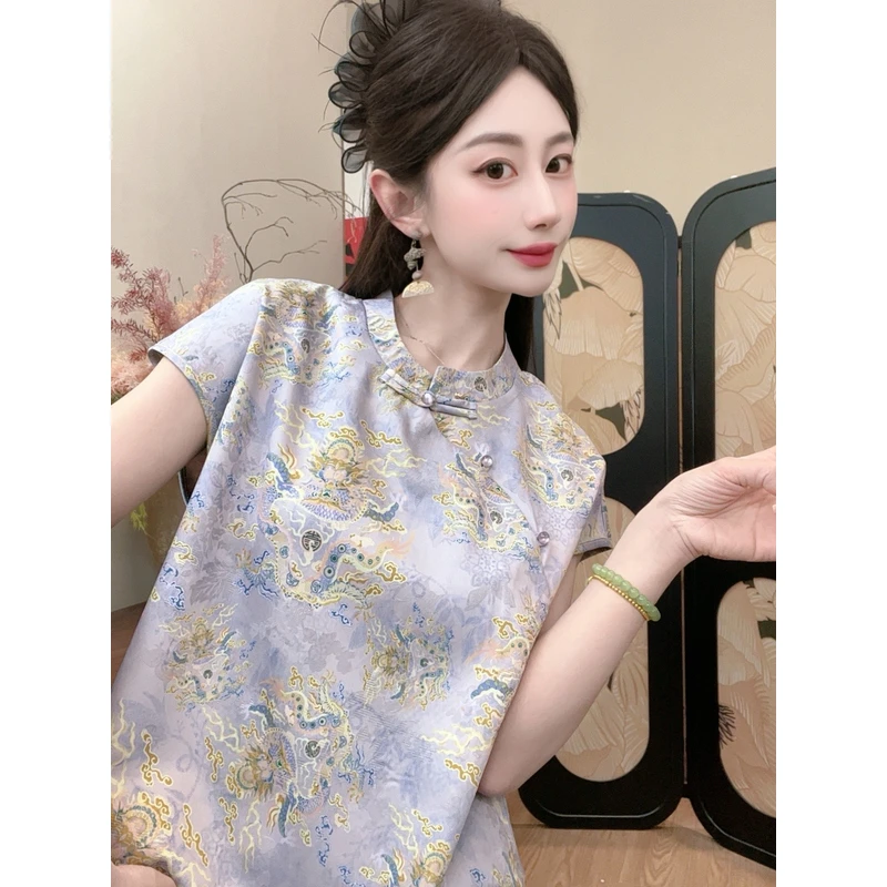 【紫嫣】2025夏季新款气质百搭显瘦新中式短袖女日常时尚