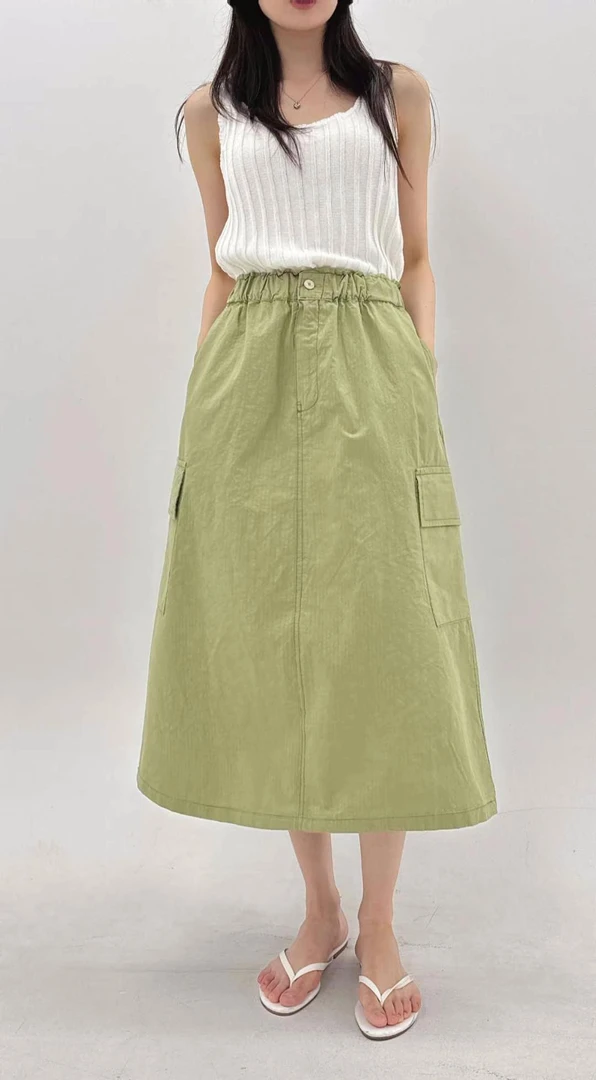 月花洞韩国#H94工装大气显瘦A字棉弹力裙子百搭时尚