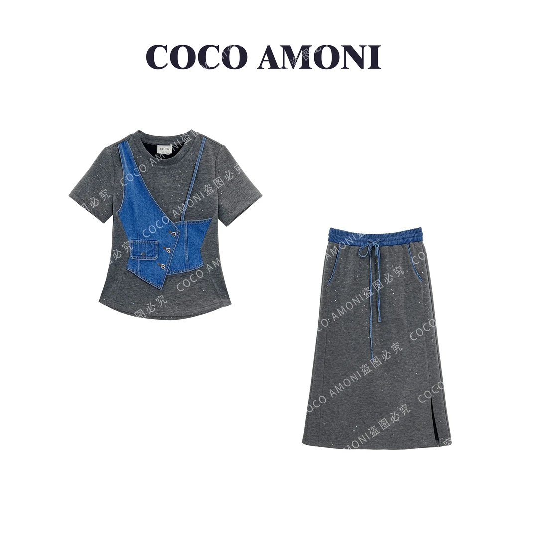 时尚夏日轻奢爆款套装高级设计女上衣半身裙两件套AC090