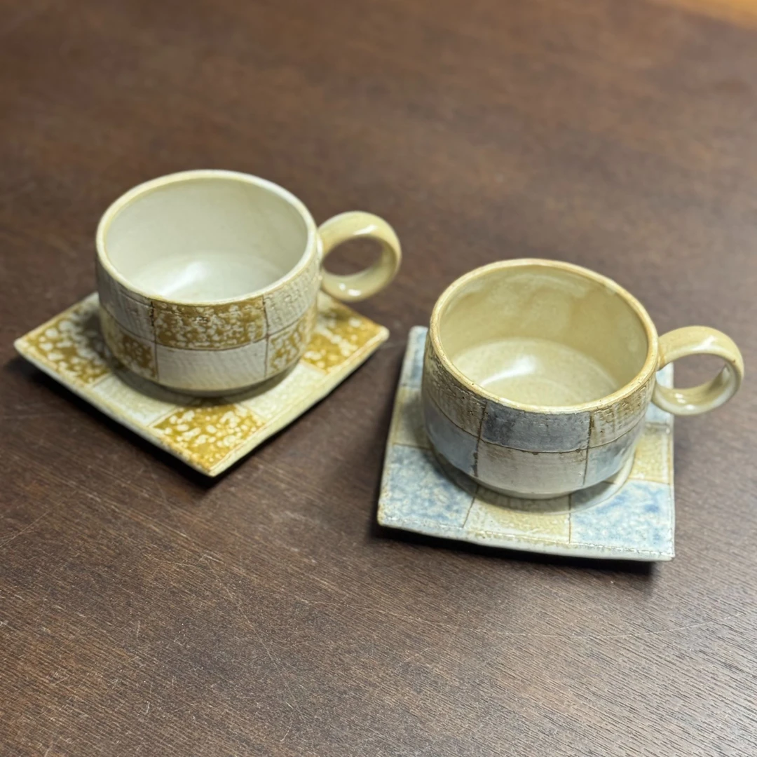 【拙格】手作粗陶格纹咖啡杯复古侘寂风早餐杯陶瓷办公室家用水杯