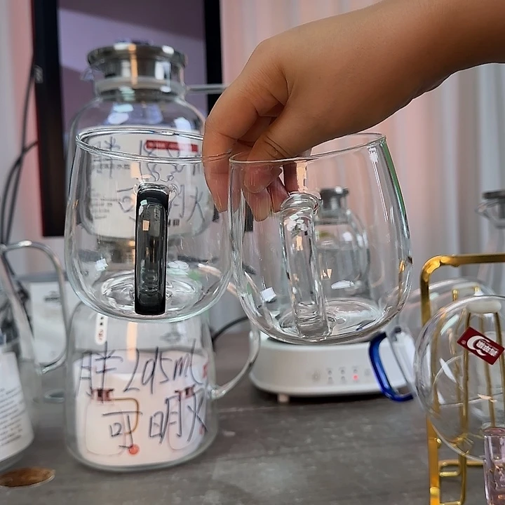 水晶玻璃无盖款450毫升嘟嘟杯2只 透明➕黑色