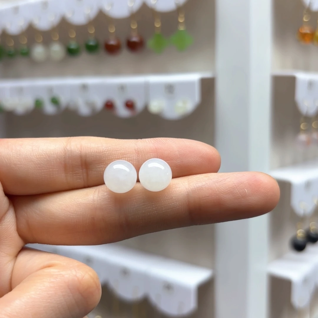 和田玉银S925镶嵌耳饰