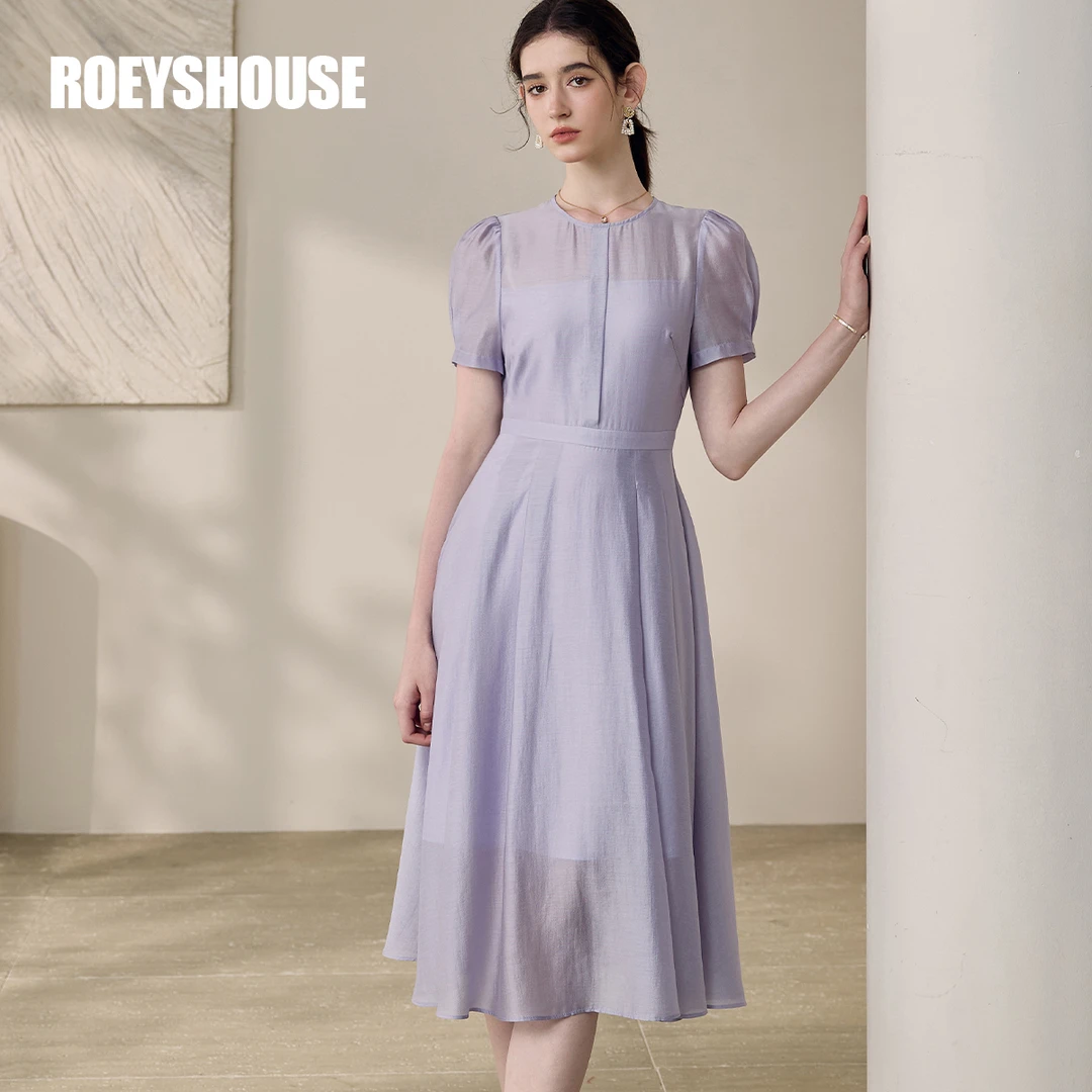 【RH】罗衣气质番红花紫收腰连衣裙2025夏季新款泡泡袖大摆裙12052