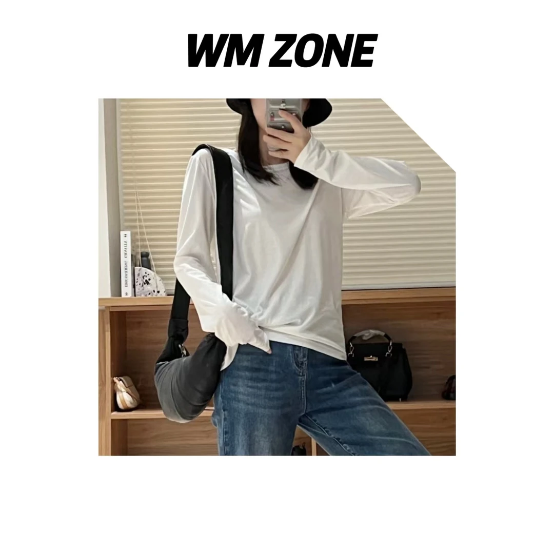 虎儿 4-3451 小字母刺绣纯色微薄长袖T