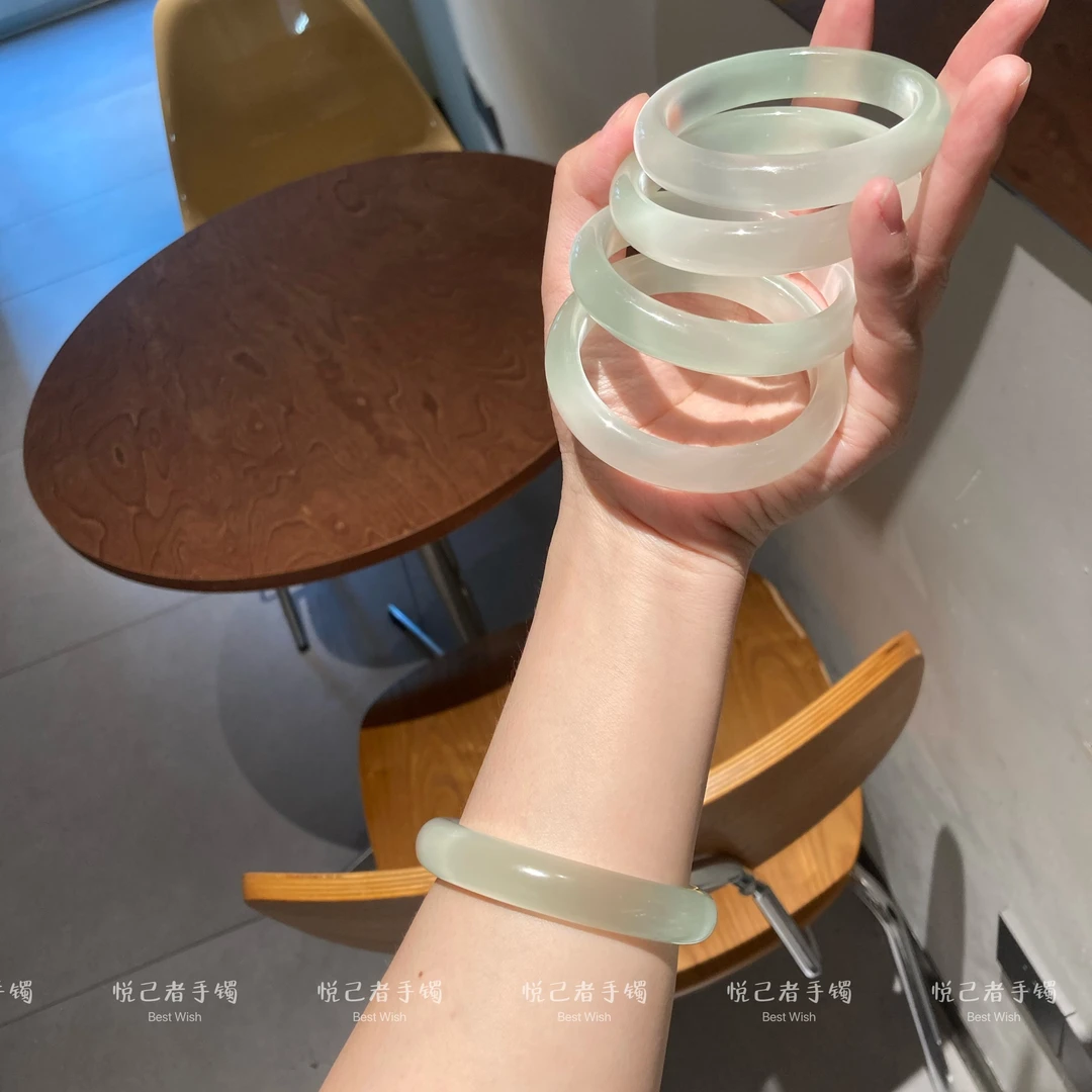 晴水绿白月光玉镯半山半水温柔猫眼碎冰冰手镯气质小众礼物
