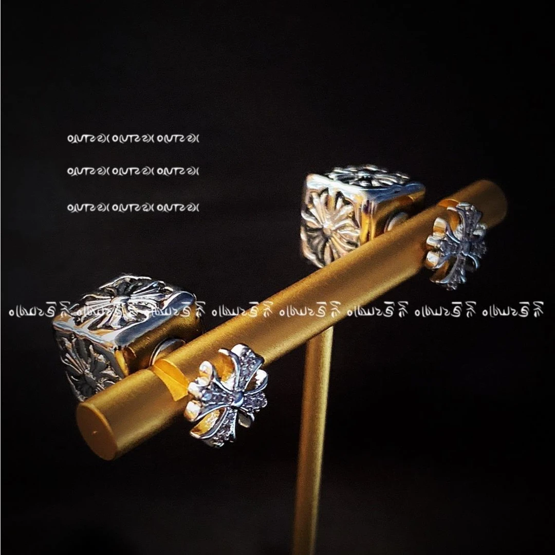 铜合金锆石耳饰 欧美十字架锆石耳环女小众新款个性设计立方体两