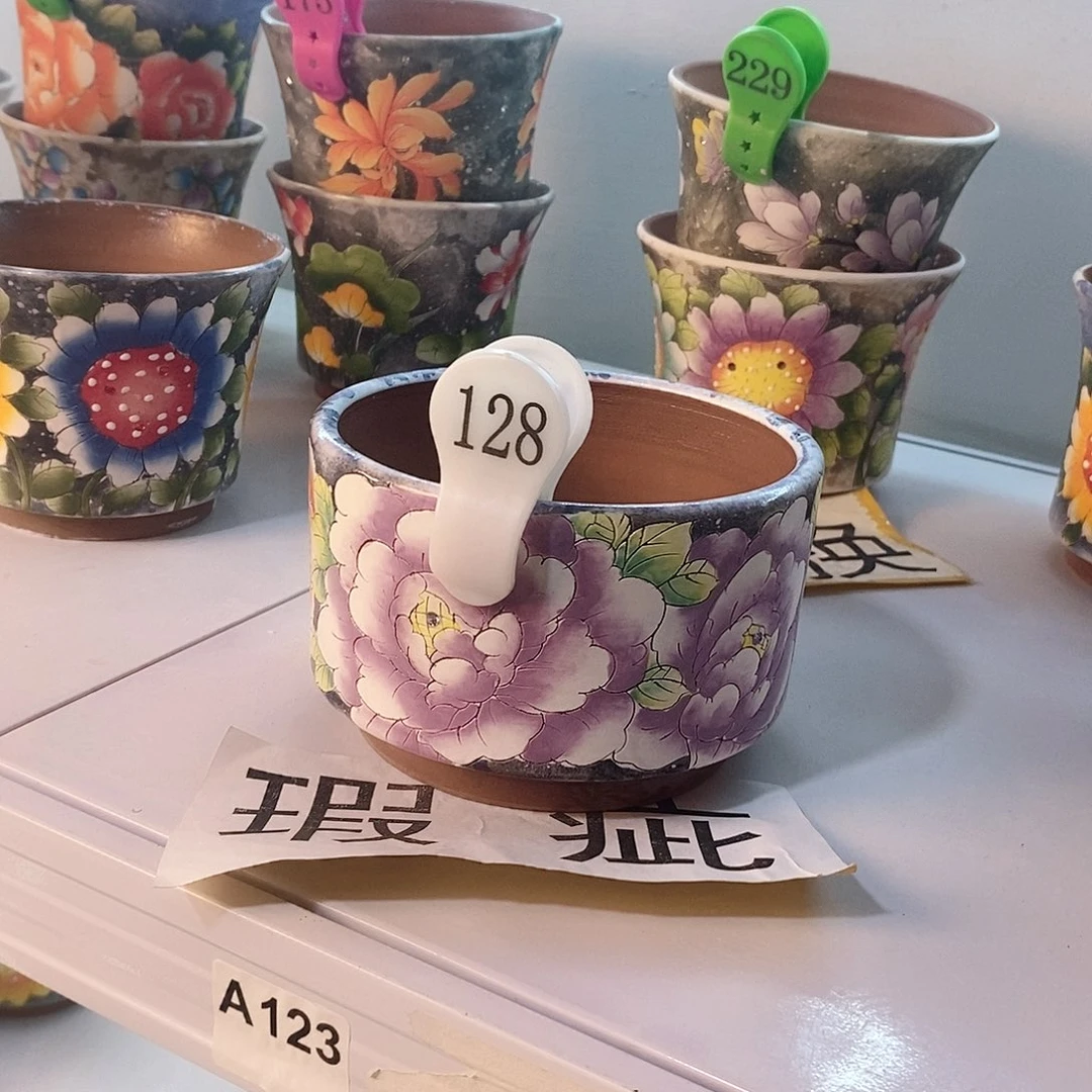 红泥花盆红陶手绘花盆