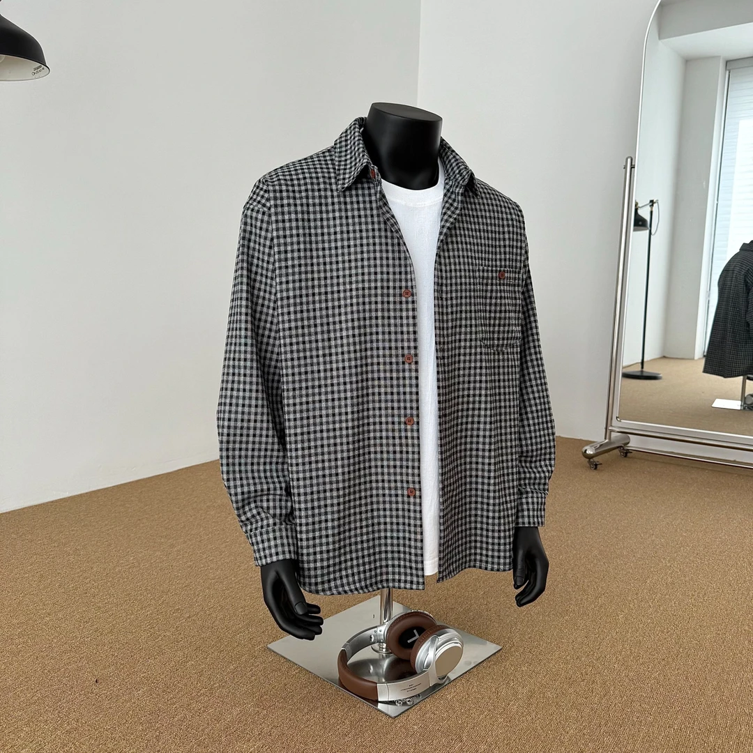 美式格纹复古格纹长袖衬衫港风情侣款春秋轻熟风衬衣痞帅休闲外套