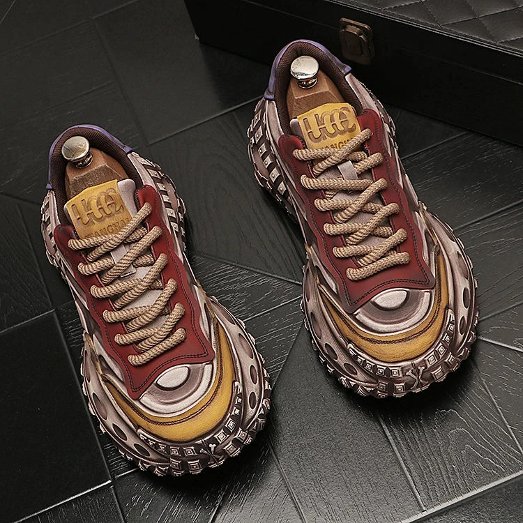 欧洲站增高鞋子春季新品ins老爹厚底增高运动休闲开车男鞋