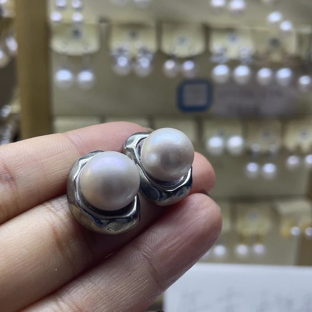 银S925镶嵌淡水珍珠耳饰