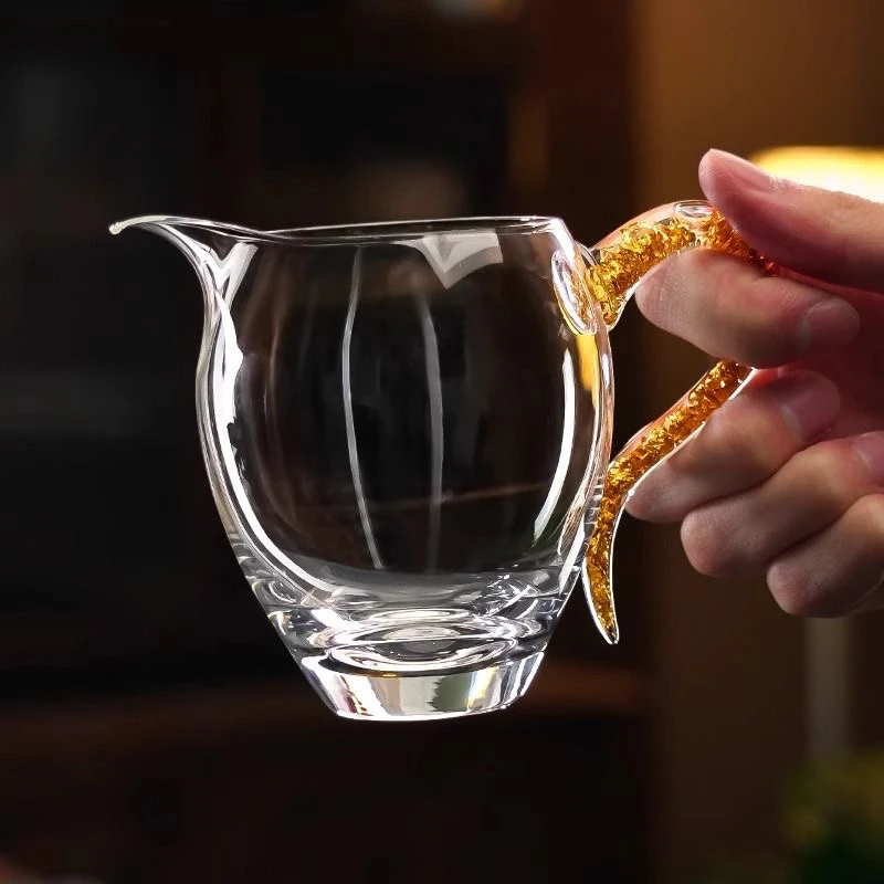 当代 水晶金箔公道杯耐热玻璃分茶器高档功夫茶具加厚茶道茶海