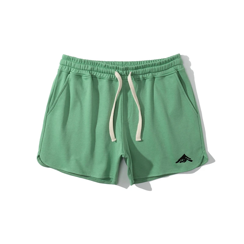 针织毛圈棉运动短裤男士开衩健身三分裤 刺绣运动裤系带3分裤时尚