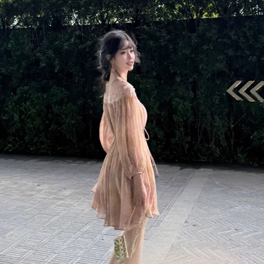 2025夏季新款花仙连衣古希腊掌管氛围感的神仙气飘飘不规则连衣裙