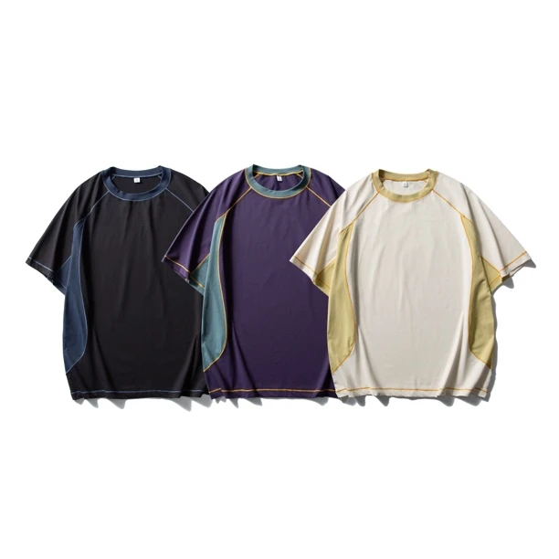设计师款/25ss夏季日系复古轻量化拼接撞色短袖T恤宽松T恤