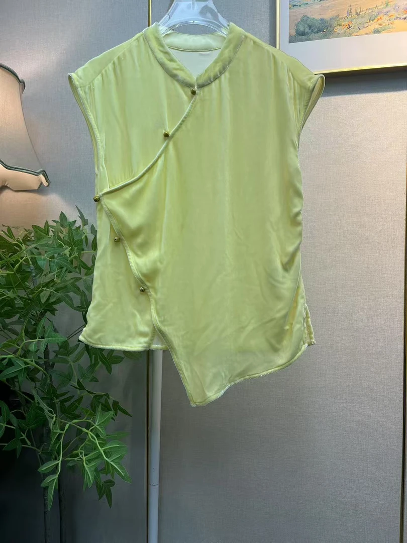 真丝丝绒旗袍领立领衬衣女装上衣衬衫复古夏季新中式时尚气质