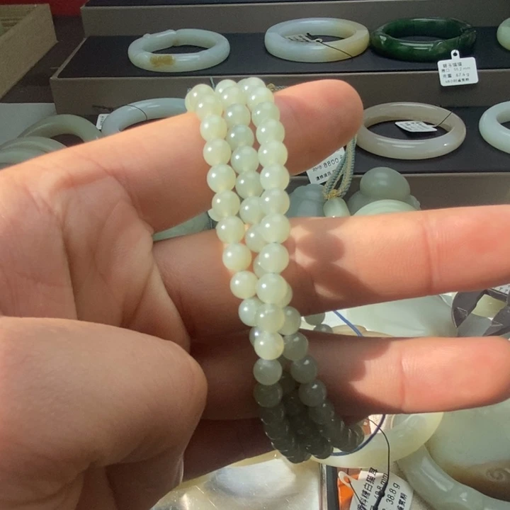和田玉未镶嵌手链且末青蓝6 108