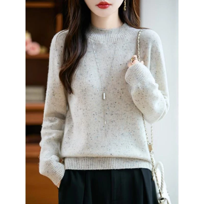 秋冬新款半高领七针加厚针织彩点纱纯羊毛上衣NJR091