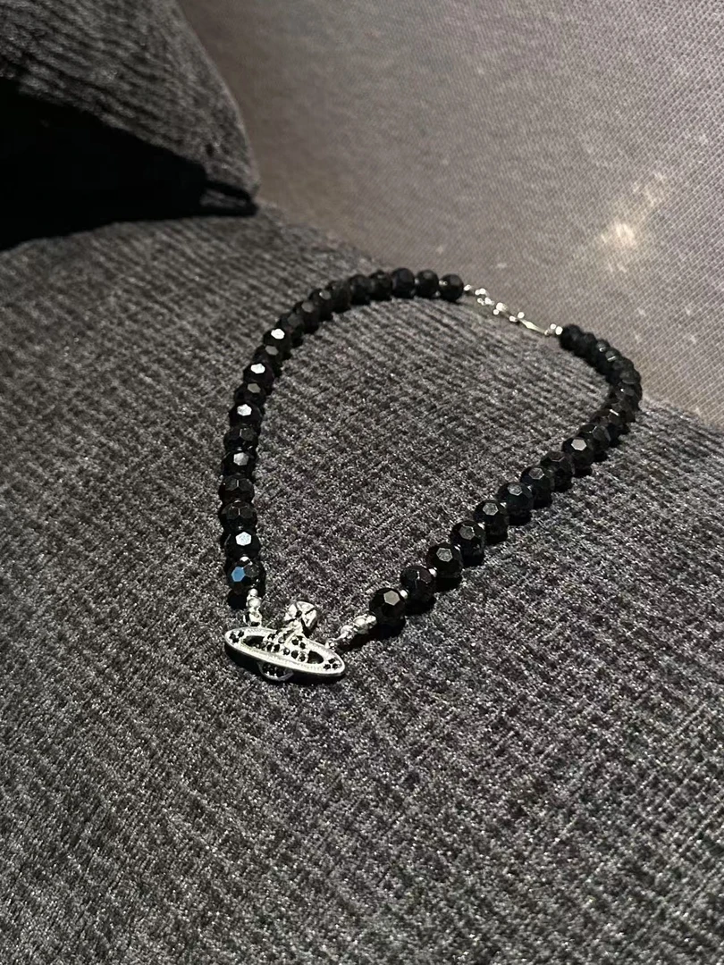 铜合金仿水晶项链 【黑nao土星项链】choker星球颈链嘻哈朋克风