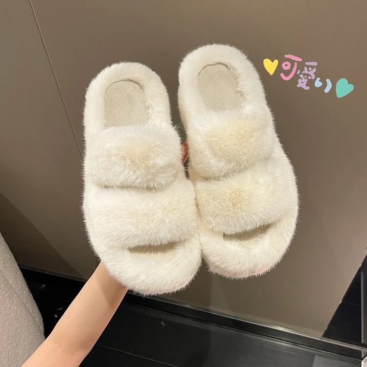 【丫丫】新款袜子毛毛拖女外穿网红松糕厚底拖中筒袜DF