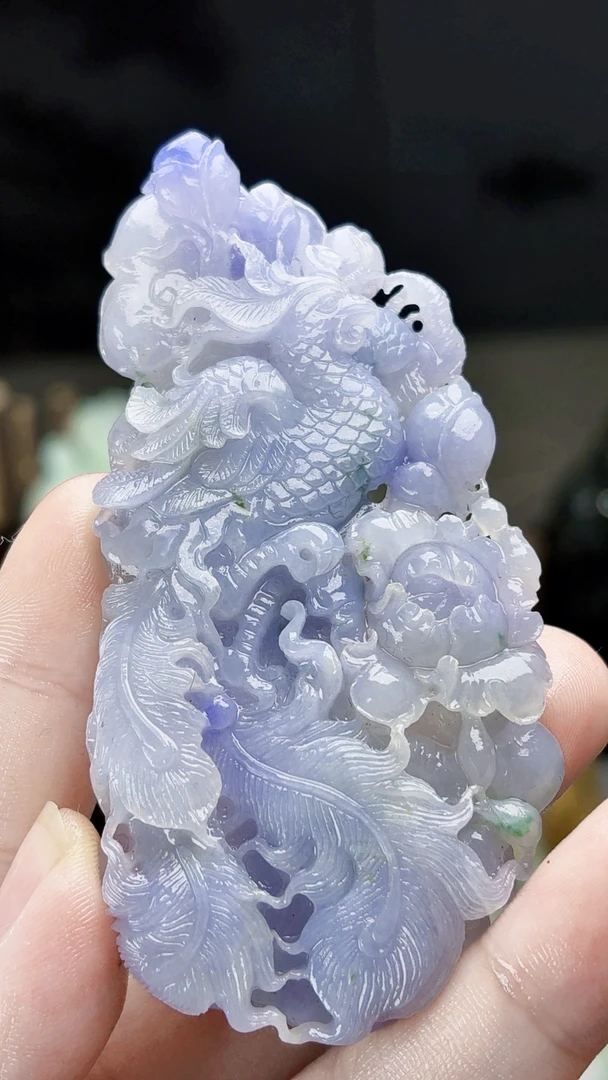 天然缅甸翡翠冰胶紫罗兰凤凰毛货买断需抛光尺寸85-41-10.5