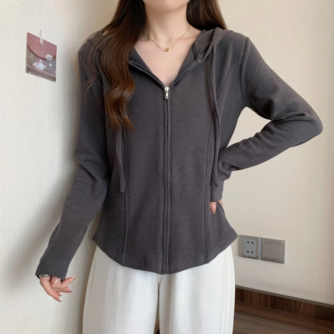 大码双拉链连帽长袖上衣女2025早秋新款洋气宽松显瘦开衫外套女装