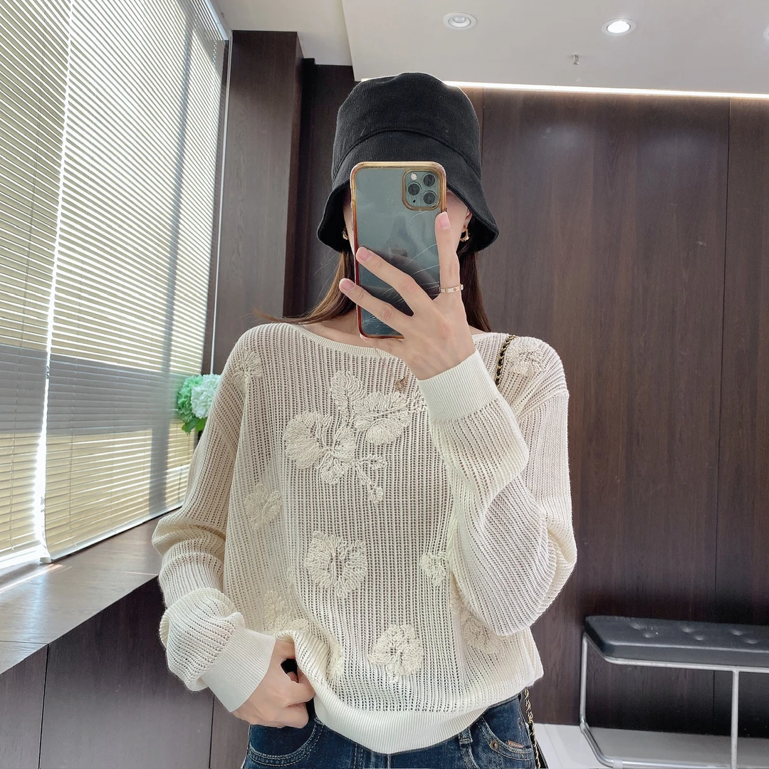 IMFLY金小金自制女装 羊毛衫DYW9722早秋法式镂空提花针织上衣