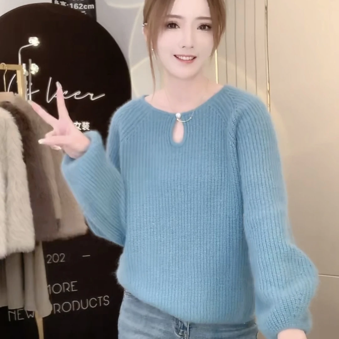 【绮可儿】春秋新款韩版时尚高级感显瘦复古宽松慵懒圆领毛衣女