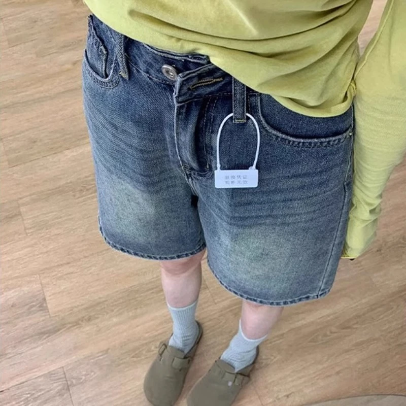雪千羽美式复古高腰阔腿牛仔短裤女2025夏新款小个子宽松五分中裤