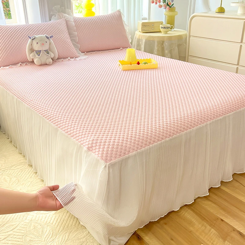 夏季a类冰丝豆豆凉席三件套床裙款可机洗空调软席子凉感丝滑1.8米