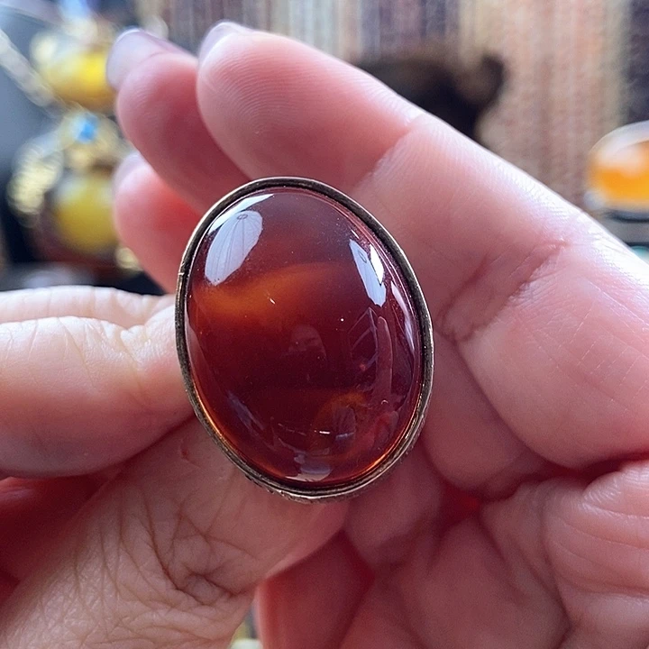 琥珀银S925镶嵌戒指戒指