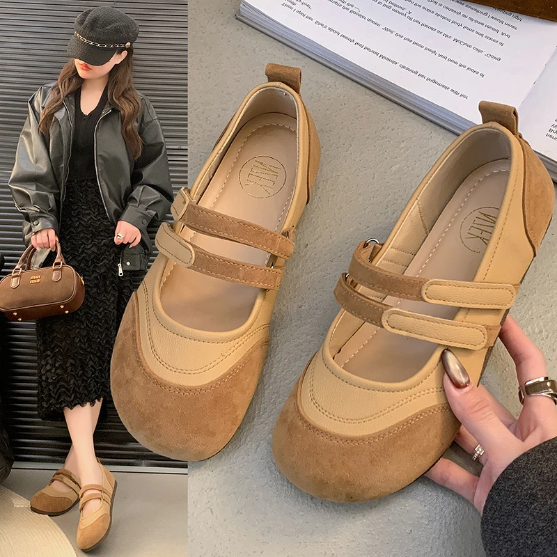 2025新款单鞋百搭软底平底浅口ol鞋子复古圆头春季平底奶奶鞋