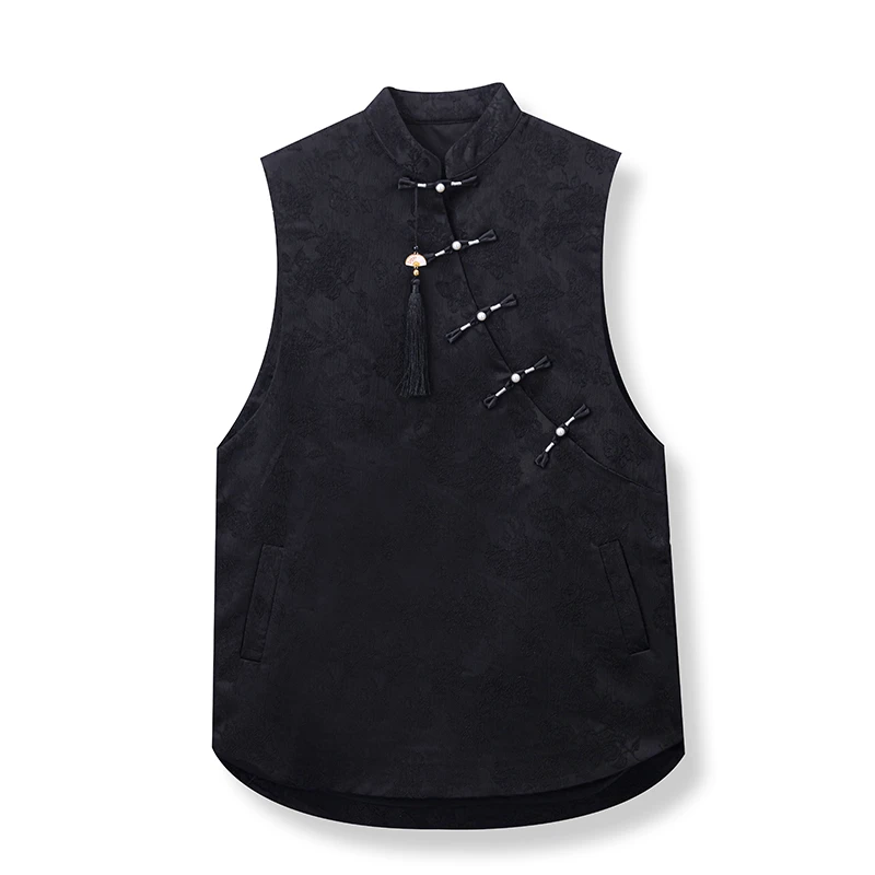 D F2672 新中式提花盘扣流苏吊坠马甲