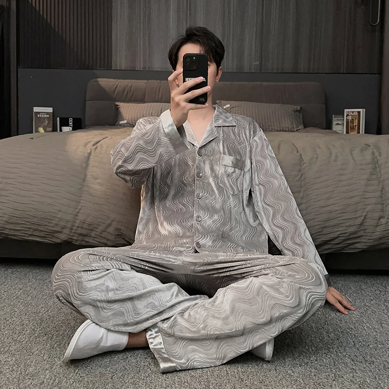 轻奢波浪纹金钻绒男士睡衣春秋冬款2025新款秋季家居服高级感套装