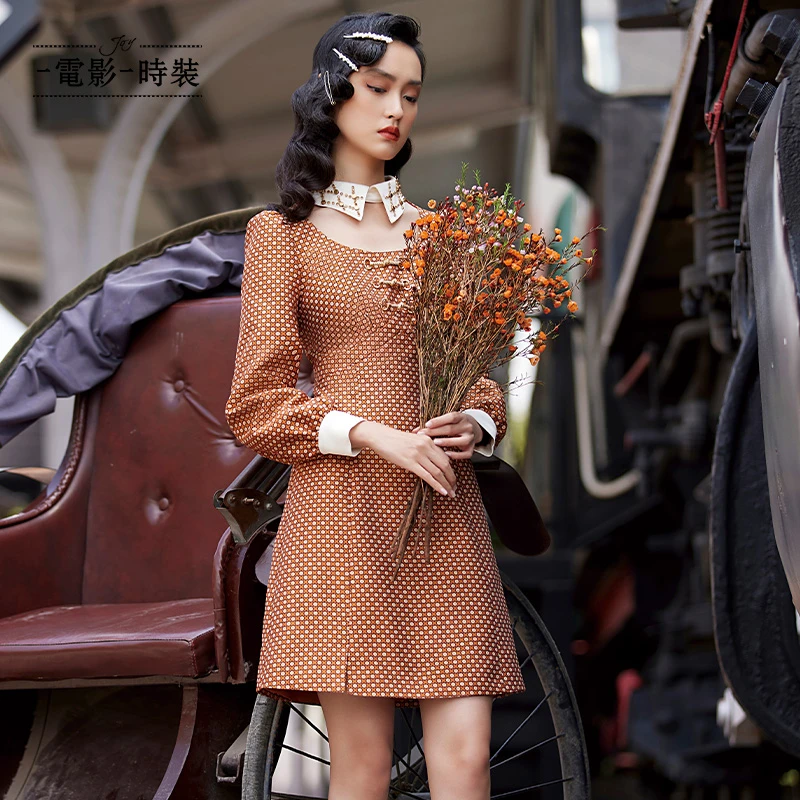 【何逐言】一电影一时装新中式改良旗袍连衣裙复古格子FCJL136595