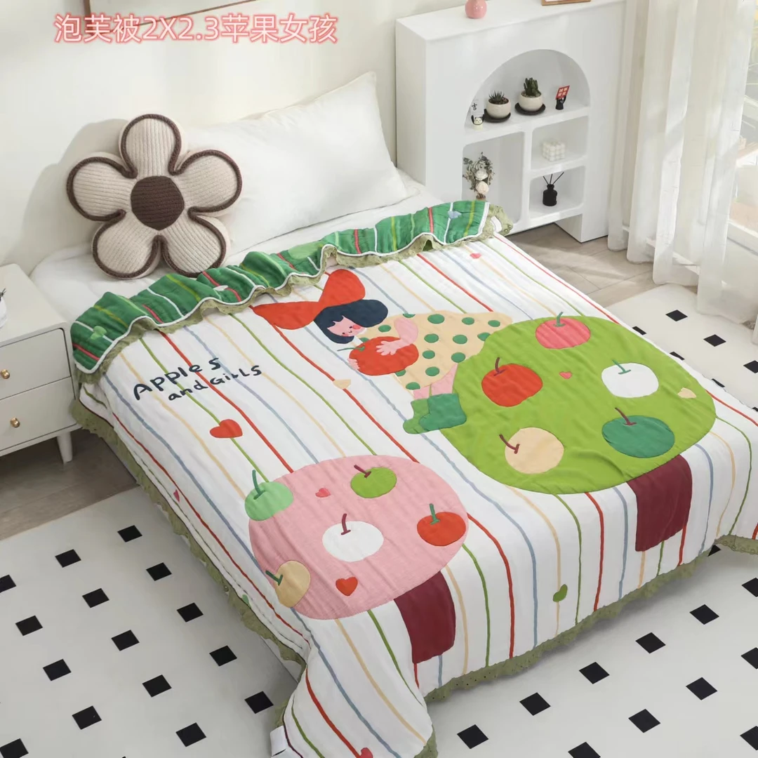 【苹果女孩】200*230cm双人泡芙被全棉精梳棉花被亲肤柔软泡芙被