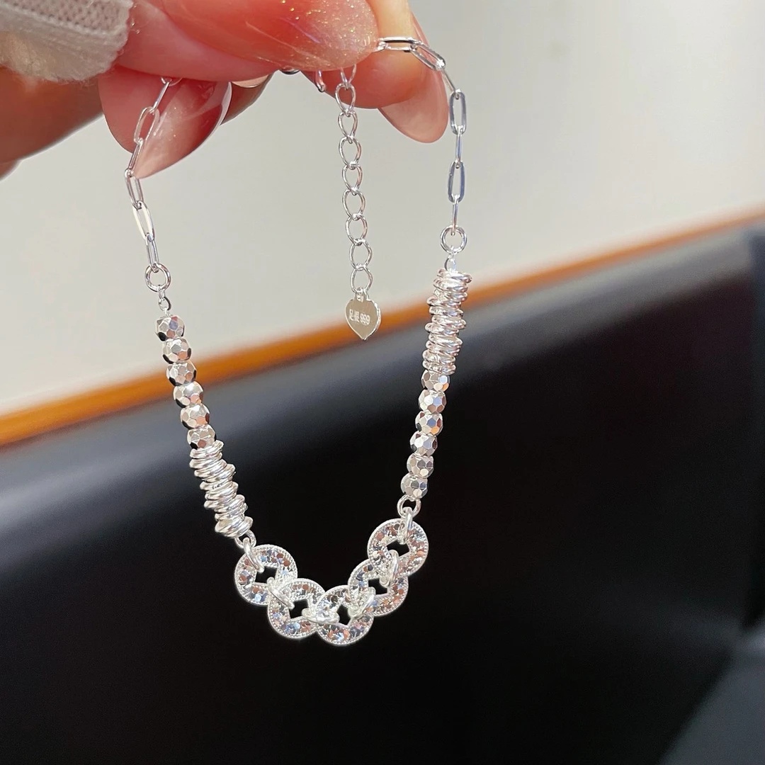 合金手链 碎冰冰五帝钱纳福银手链小众金手链气质女招财礼物