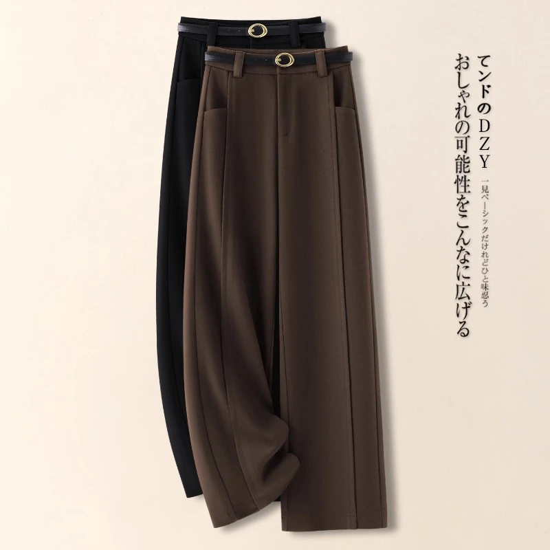 咖色毛呢阔腿裤女秋冬季爆款2025新款美拉德休闲糯米裤加厚直筒裤