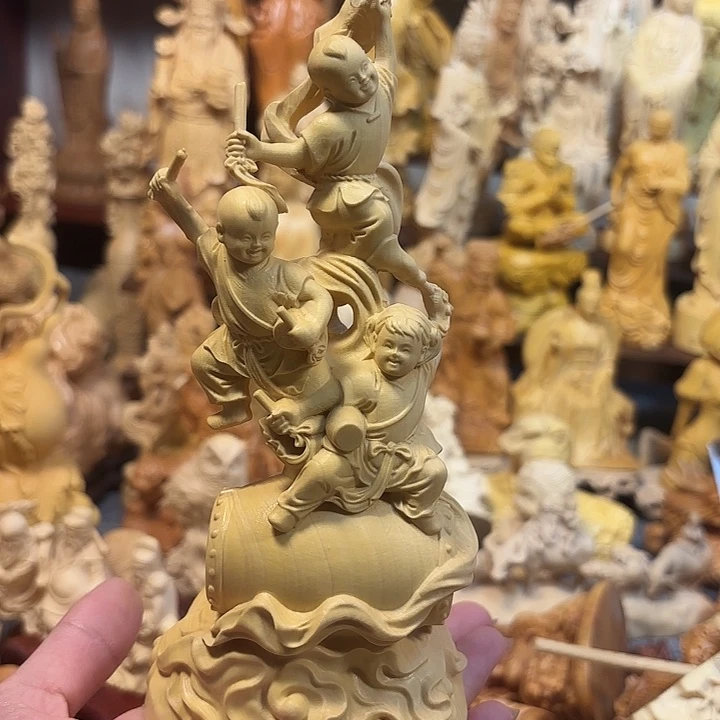 黄杨木黄杨木瑕疵童子大鼓