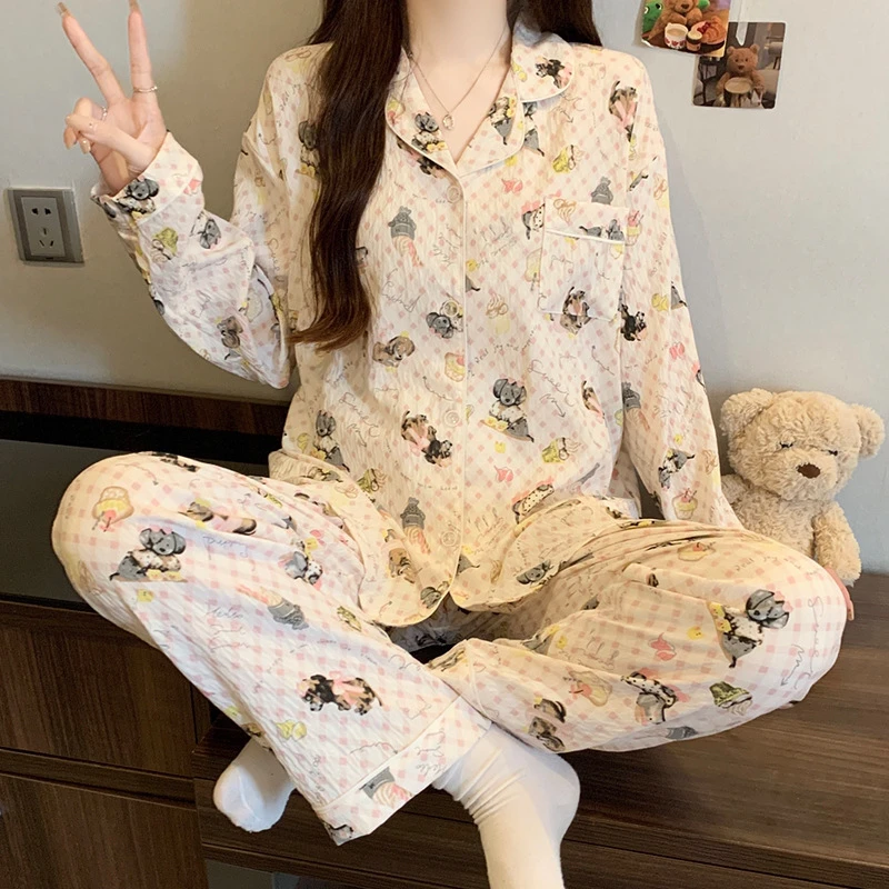 美梦工坊「奶云小狗趴」甜美ins风睡衣女士云朵棉春秋季薄款家居服