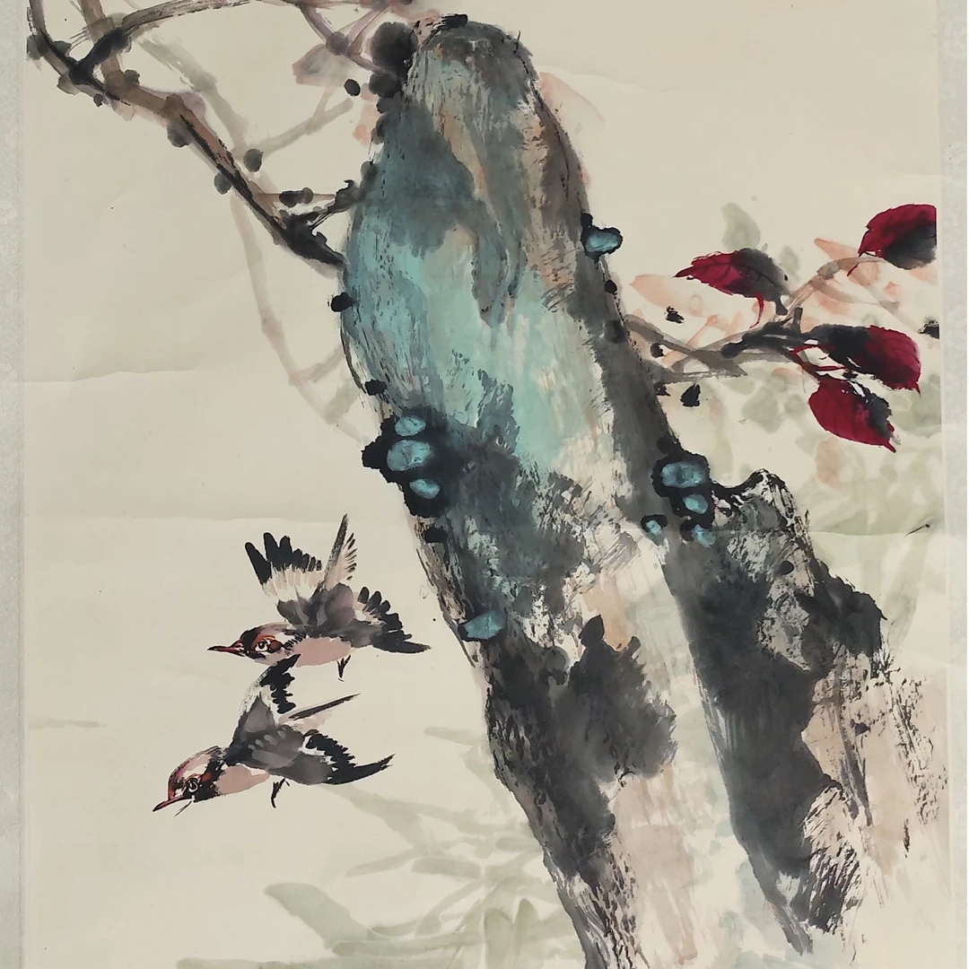 LOT.42 《花鸟》69*46cm 纸本设色立轴