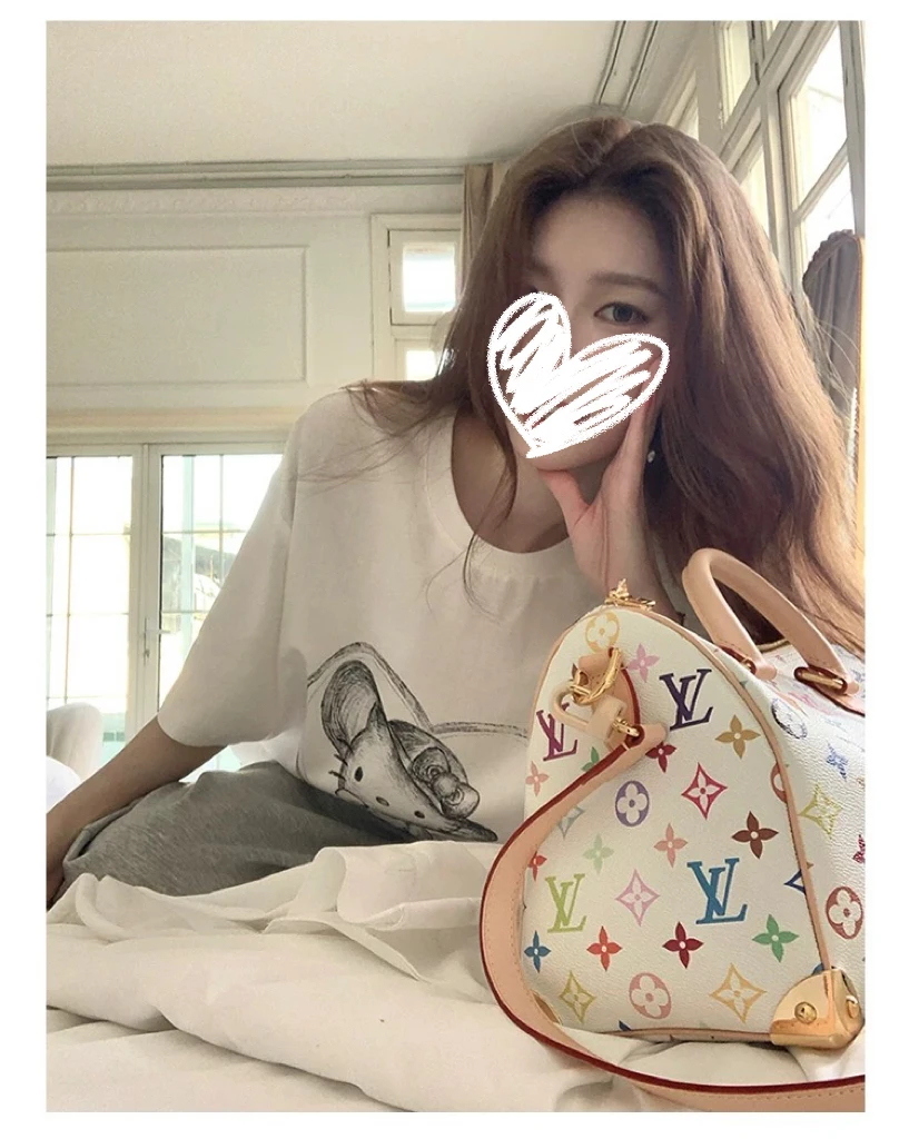 素描梦露2款手绘KT休闲圆领百搭韩版网红T恤#5019