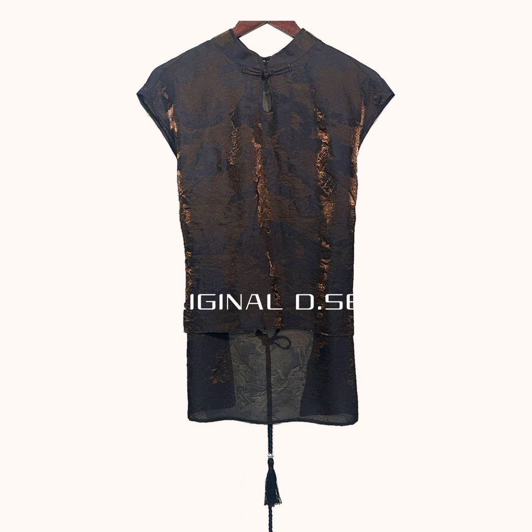 衣成山海【芳菲入梦】S2178黑金色浮光锦亭台楼阁刺绣上衣