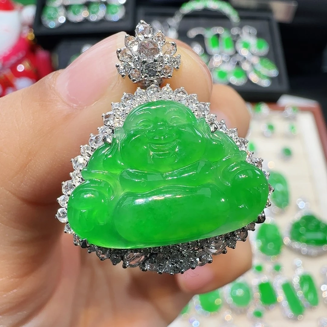 翡翠吊坠(不含链)18K金镶嵌