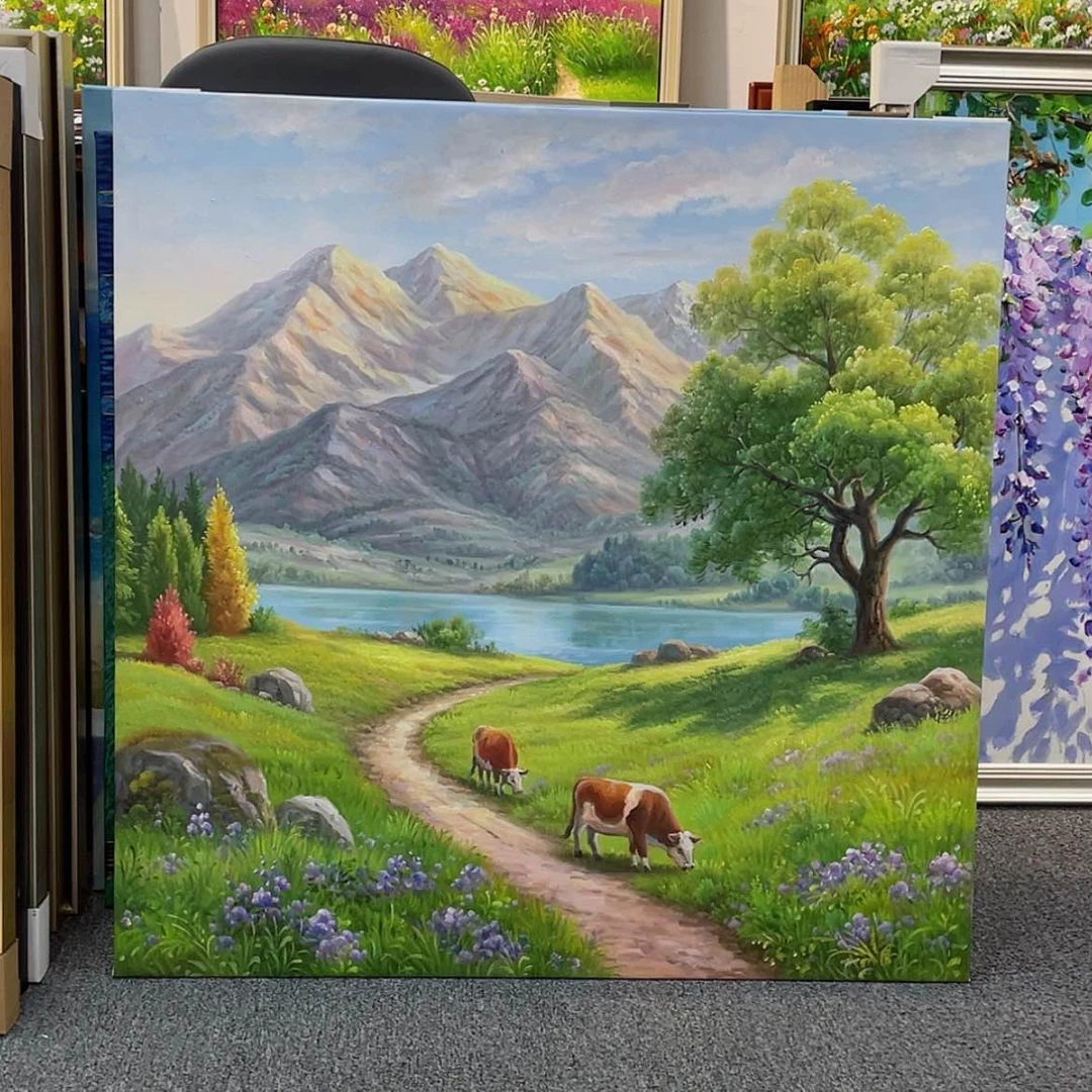 【闪购商品】油画新品田园风景手绘油画画芯80×80含框
