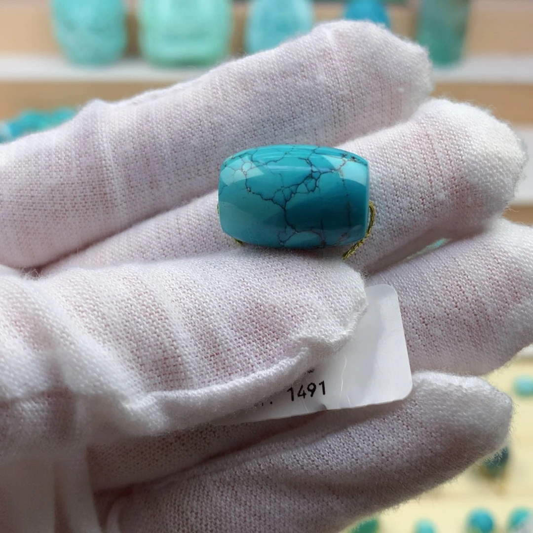 绿松石未镶嵌珠宝奇石高瓷水波纹网花桶珠12.3*17.7mm